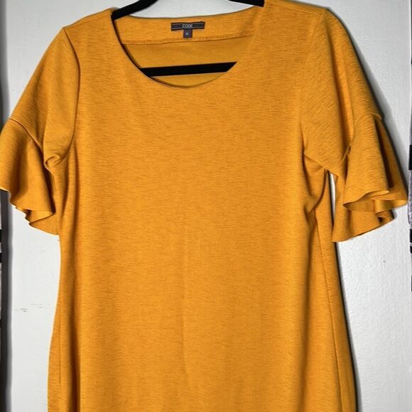 Code Shift Dress Autumn Yellow Ruffle Short Sleeves Knee Length size 14 - Picture 8 of 15